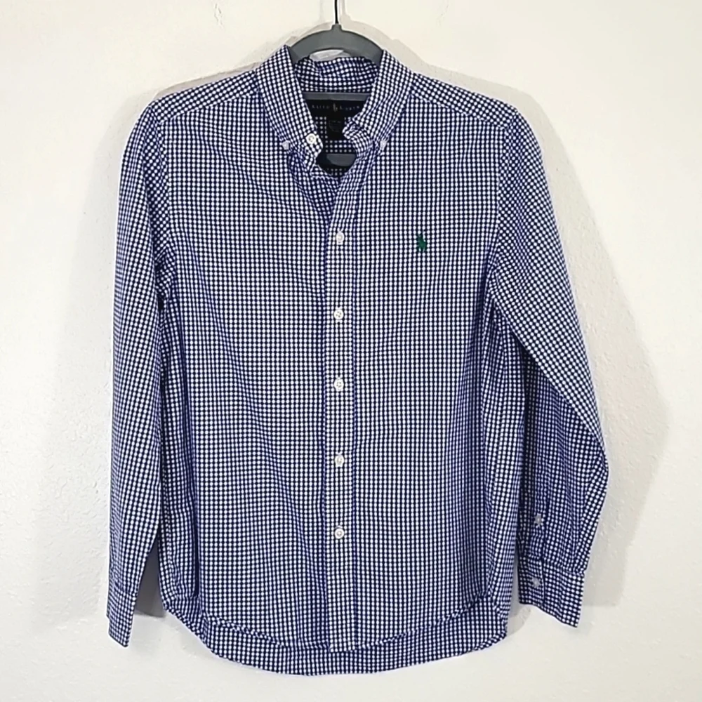 RALPH LAUREN Boy's Blue/White Button-Down Long Sleeve Shirt, size L (14-16)